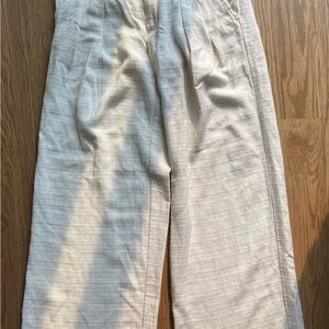 Cream Linen High-Waisted Pants